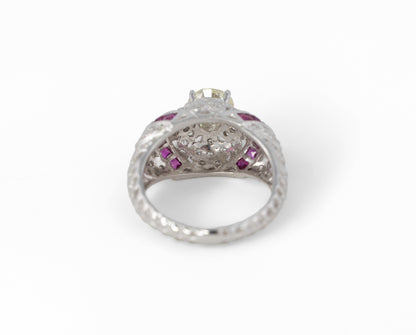 Round Diamond and Ruby Filigree Cocktail Ring