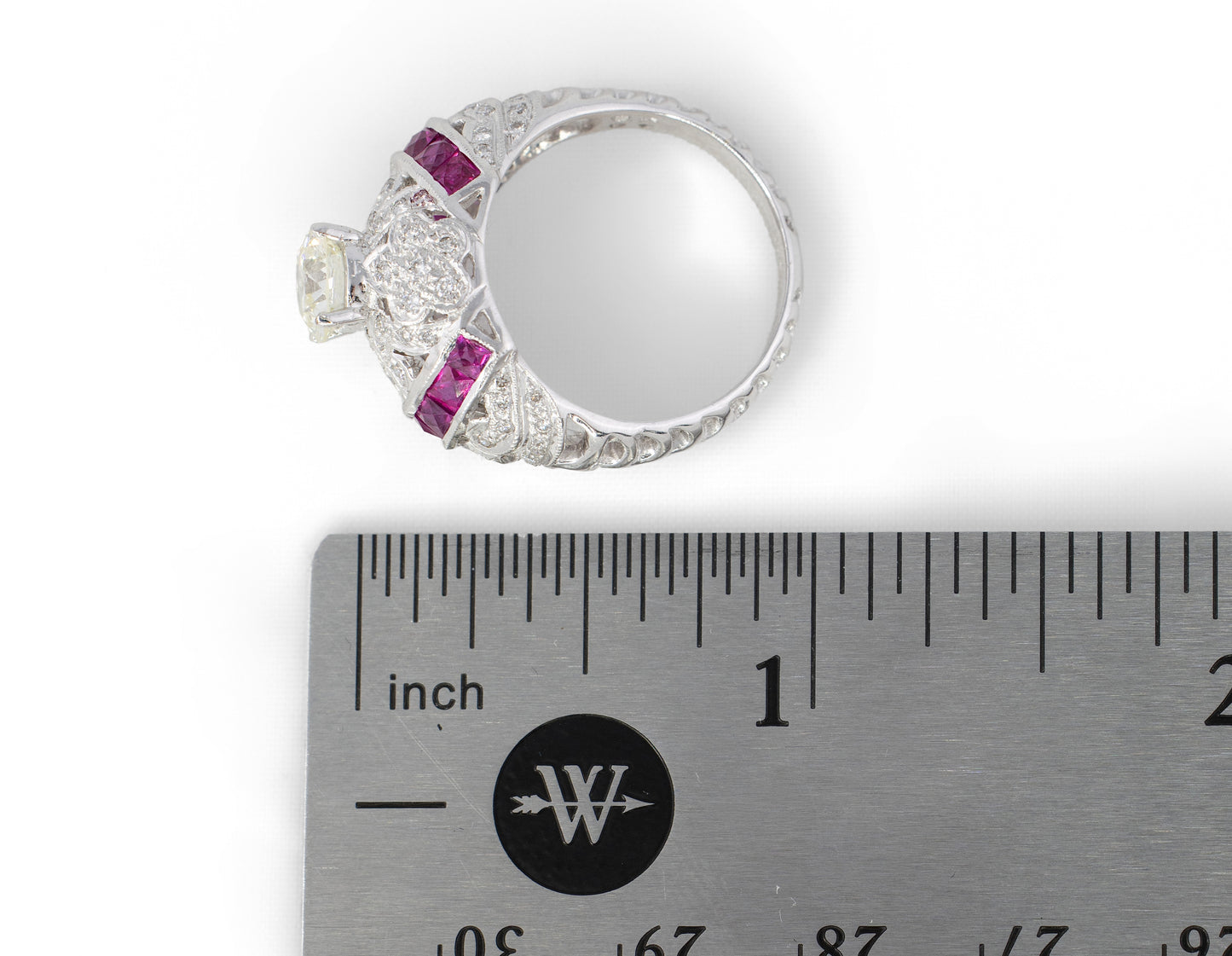 Round Diamond and Ruby Filigree Cocktail Ring
