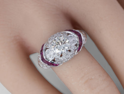 Round Diamond and Ruby Filigree Cocktail Ring