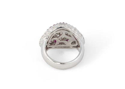 Round Diamond and Ruby Halo Art Deco Style Target Ring