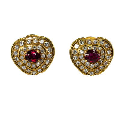 Heart Shaped Ruby and Diamond Earrings