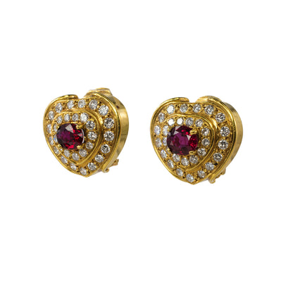 Heart Shaped Ruby and Diamond Earrings