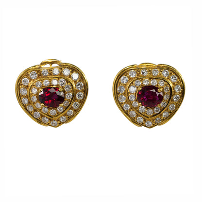Heart Shaped Ruby and Diamond Earrings