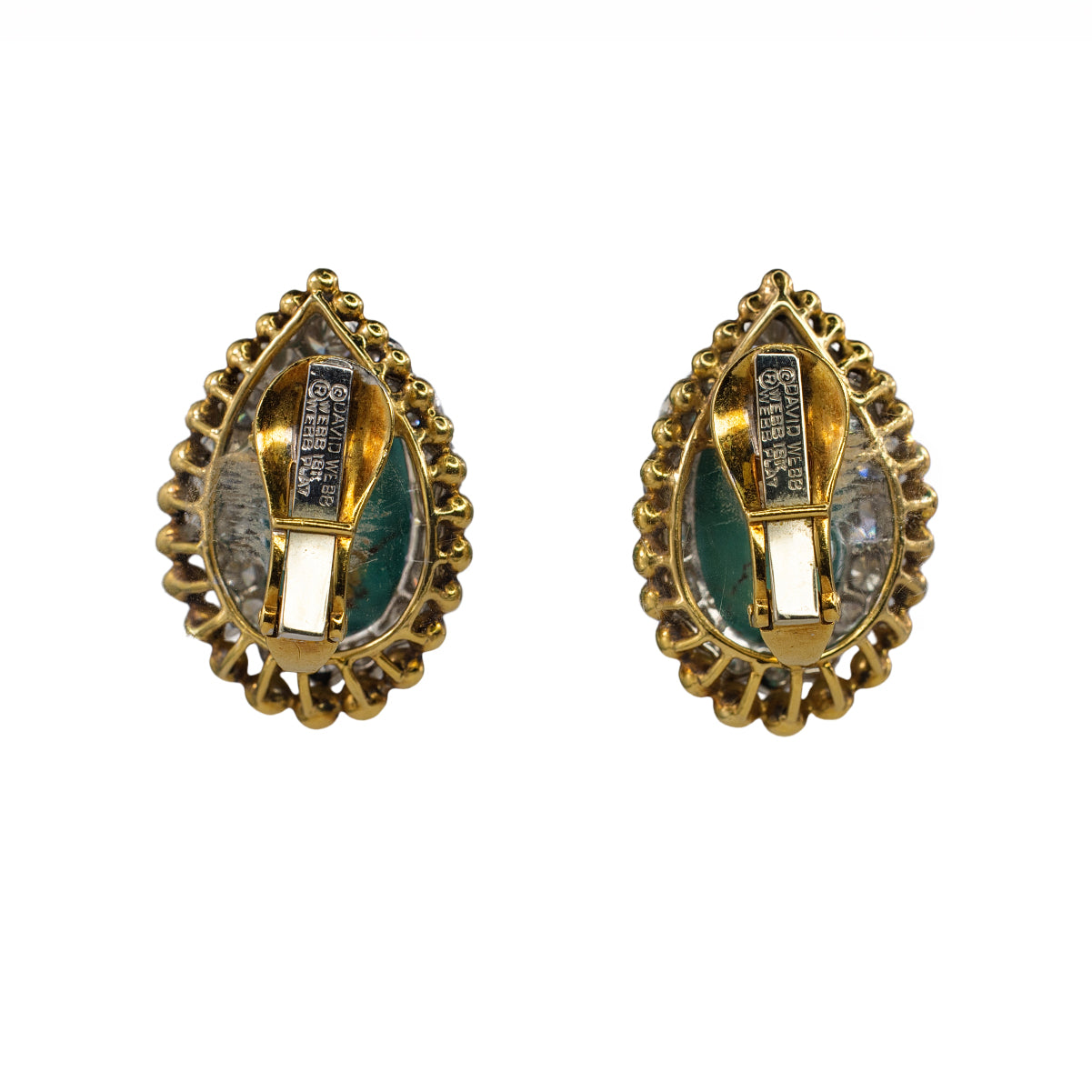 David Webb 18k Gold & Platinum Turquoise and Diamond Clip-On Earrings