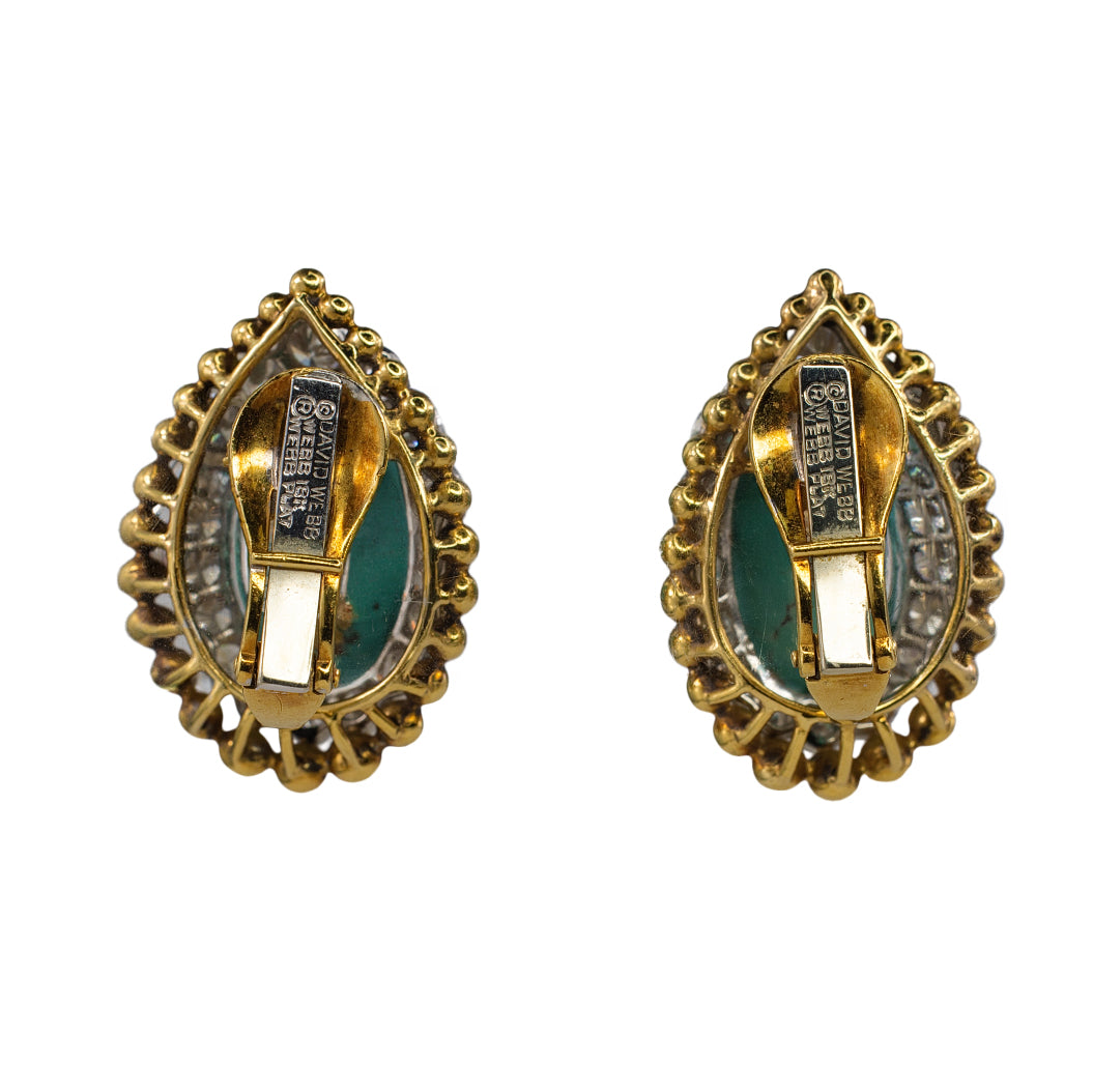David Webb 18k Gold & Platinum Turquoise and Diamond Clip-On Earrings