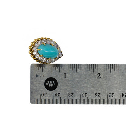 David Webb 18k Gold & Platinum Turquoise and Diamond Clip-On Earrings