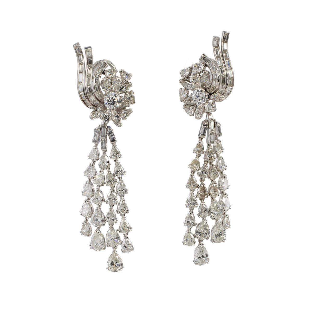 Vintage Diamond Waterfall Chandelier Earrings