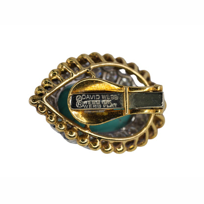 David Webb 18k Gold & Platinum Turquoise and Diamond Clip-On Earrings