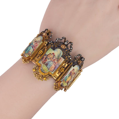 Antique Victorian Enamel and Diamond Panel Bracelet