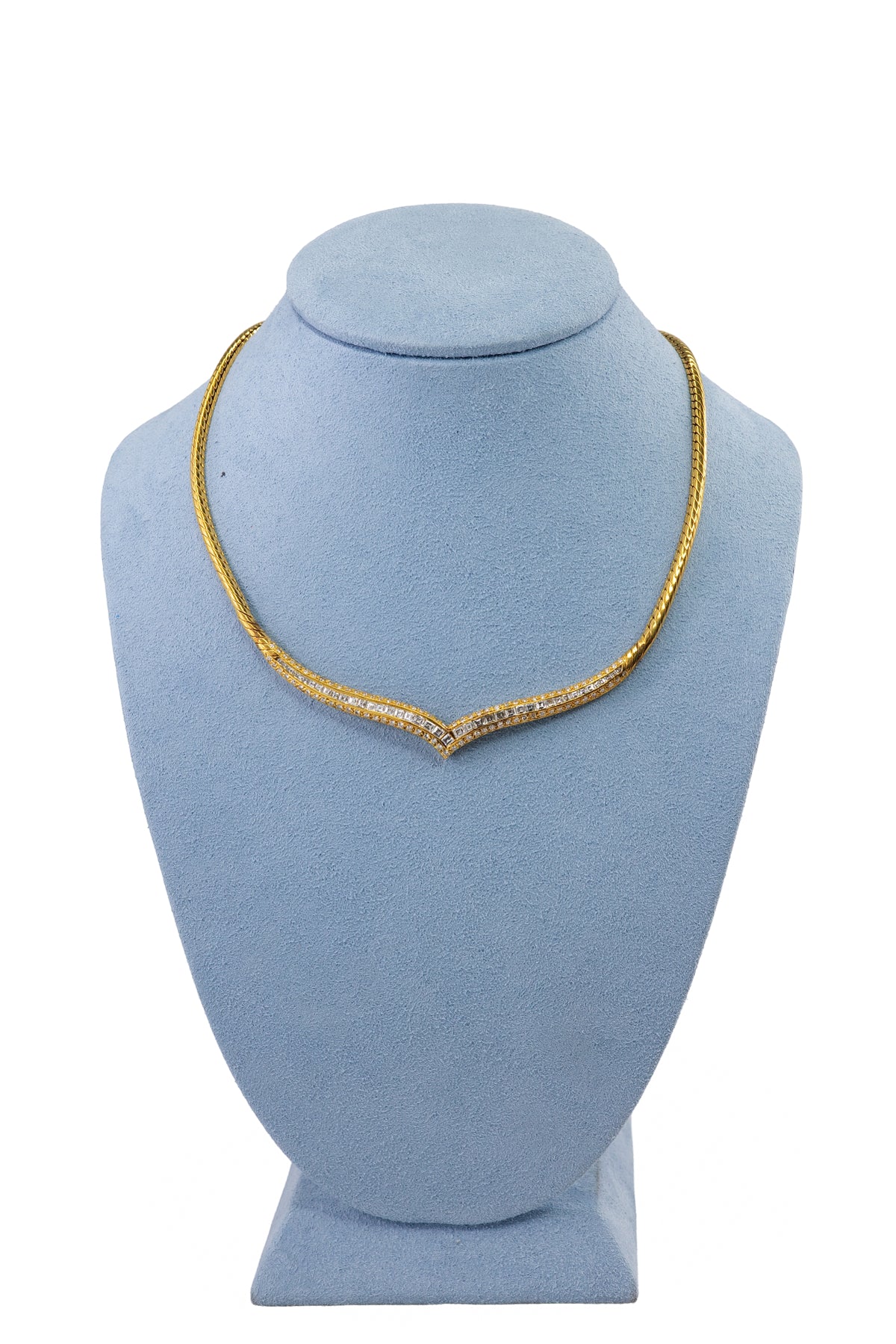 Gold Baguette & Brilliant Cut Diamond Chevron Collar Necklace