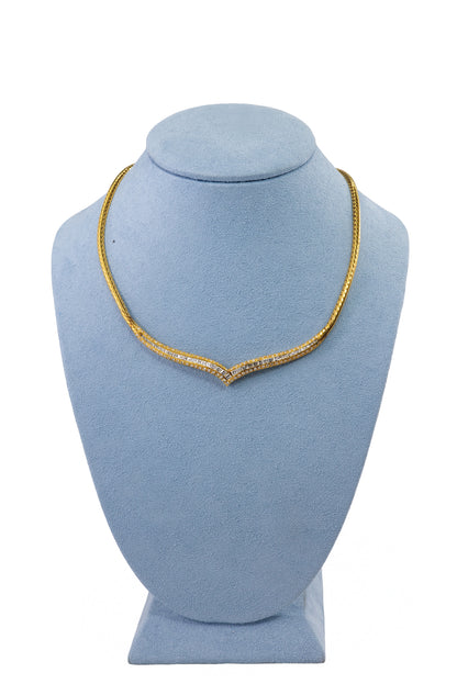 Gold Baguette & Brilliant Cut Diamond Chevron Collar Necklace