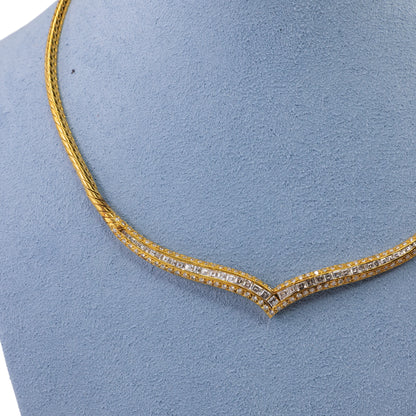 Gold Baguette & Brilliant Cut Diamond Chevron Collar Necklace