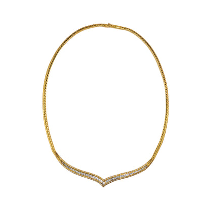 Gold Baguette & Brilliant Cut Diamond Chevron Collar Necklace