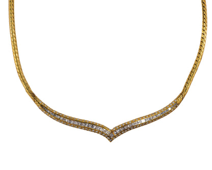 Gold Baguette & Brilliant Cut Diamond Chevron Collar Necklace