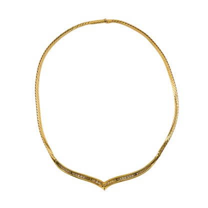 Gold Baguette & Brilliant Cut Diamond Chevron Collar Necklace