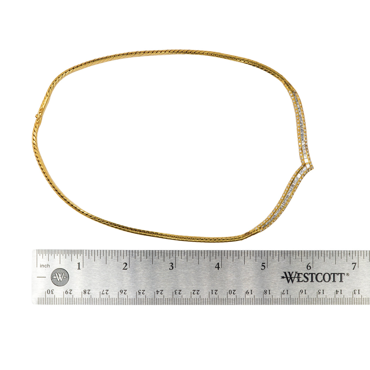 Gold Baguette & Brilliant Cut Diamond Chevron Collar Necklace