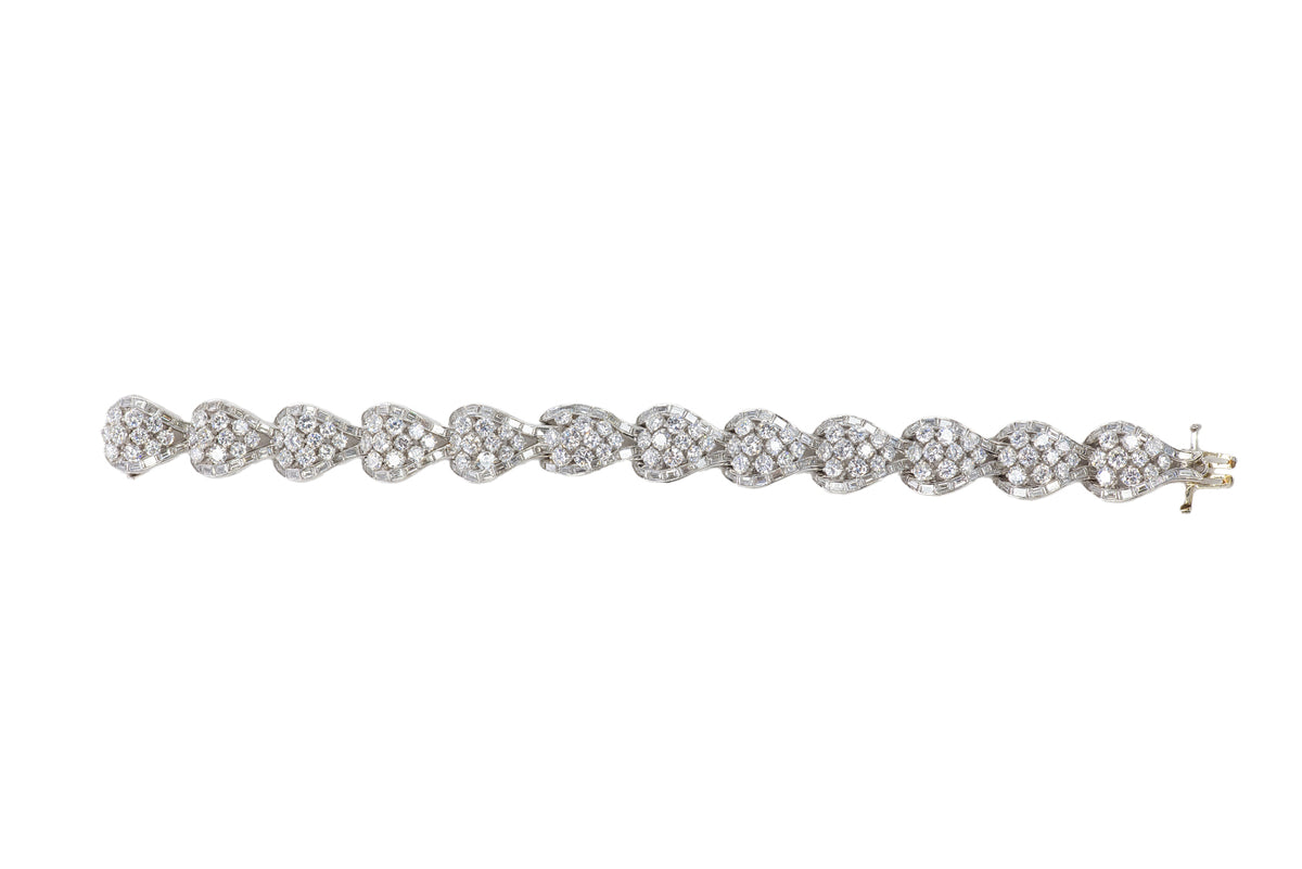 Platinum Wave Scroll Diamond Link Statement Bracelet