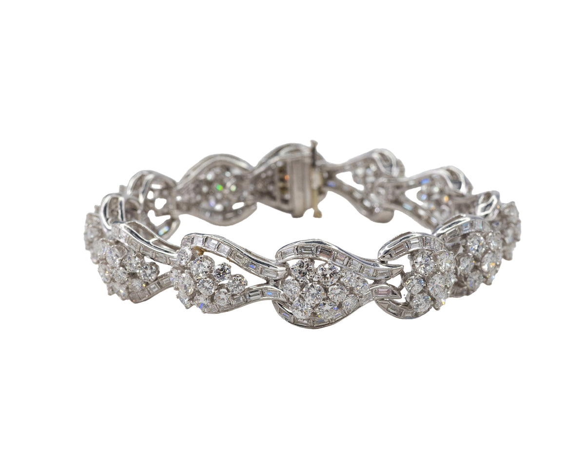 Platinum Wave Scroll Diamond Link Statement Bracelet