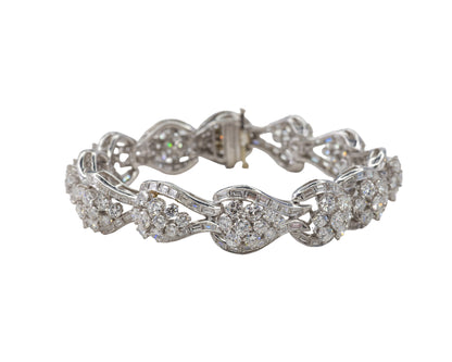 Platinum Wave Scroll Diamond Link Statement Bracelet