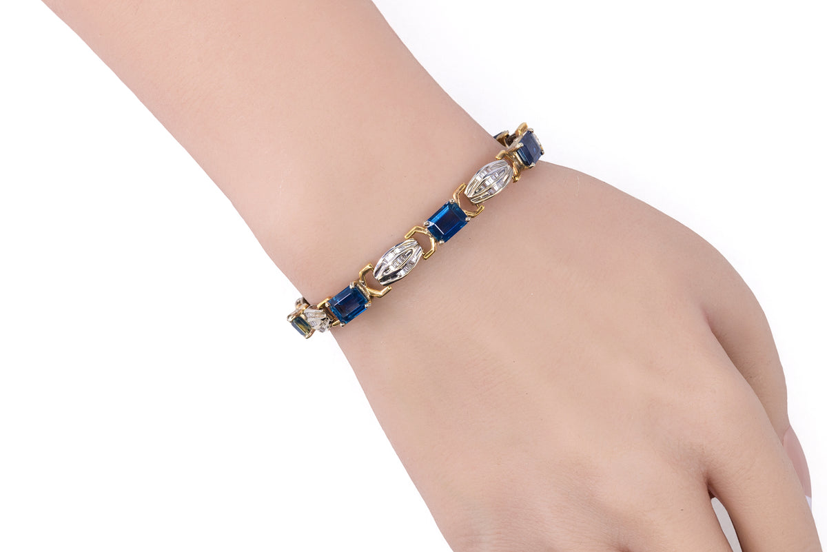 Baguette Cut Diamond & Sapphire Bracelet