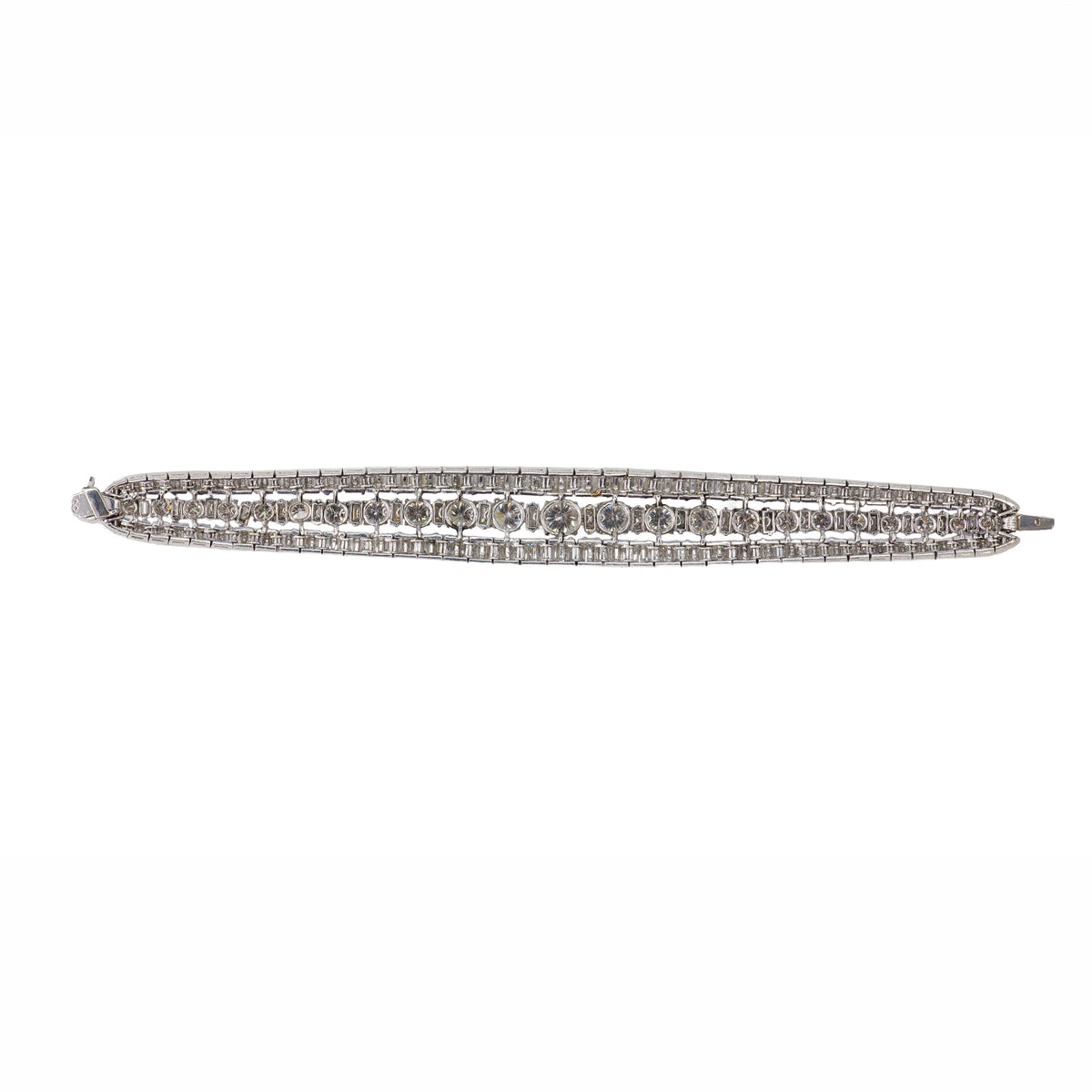 Platinum Round and Baguette Diamond High-Jewelry Bracelet