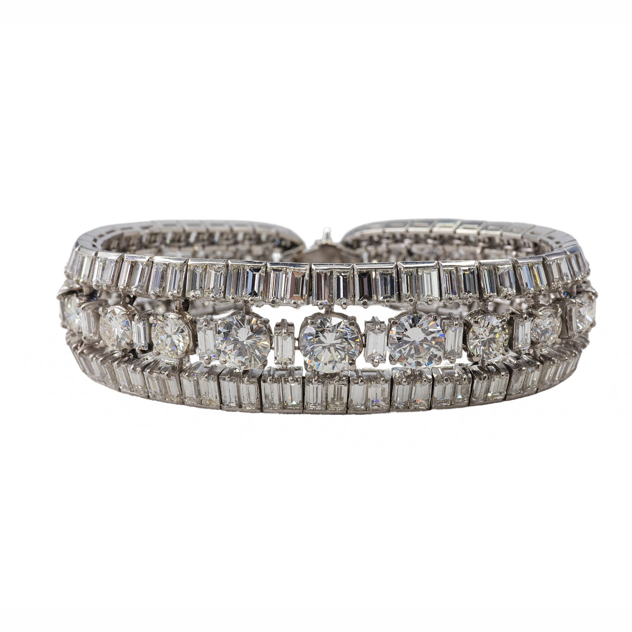 Platinum Round and Baguette Diamond High-Jewelry Bracelet