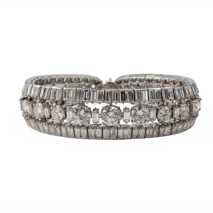 Platinum Round and Baguette Diamond High-Jewelry Bracelet