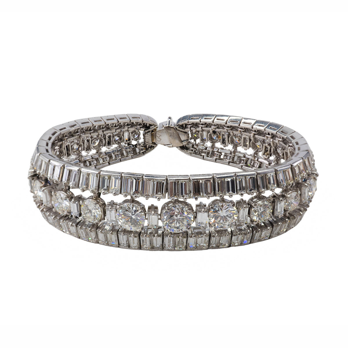 Platinum Round and Baguette Diamond High-Jewelry Bracelet