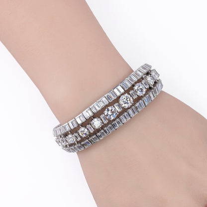 Platinum Round and Baguette Diamond High-Jewelry Bracelet