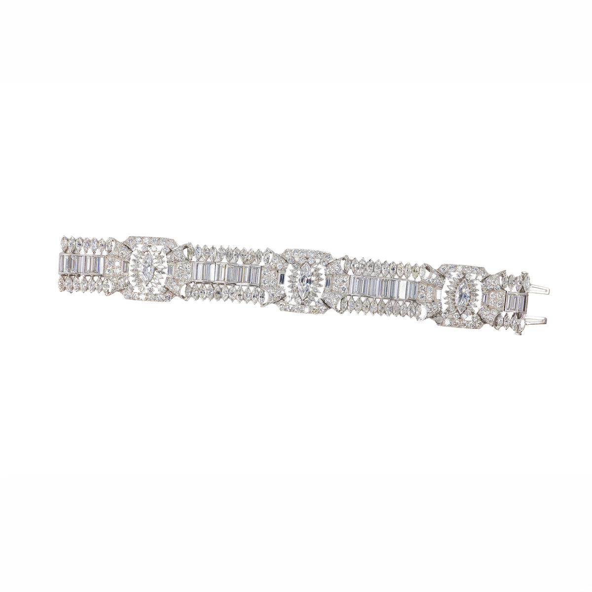 Pair of Platinum Art Deco Diamond bracelets