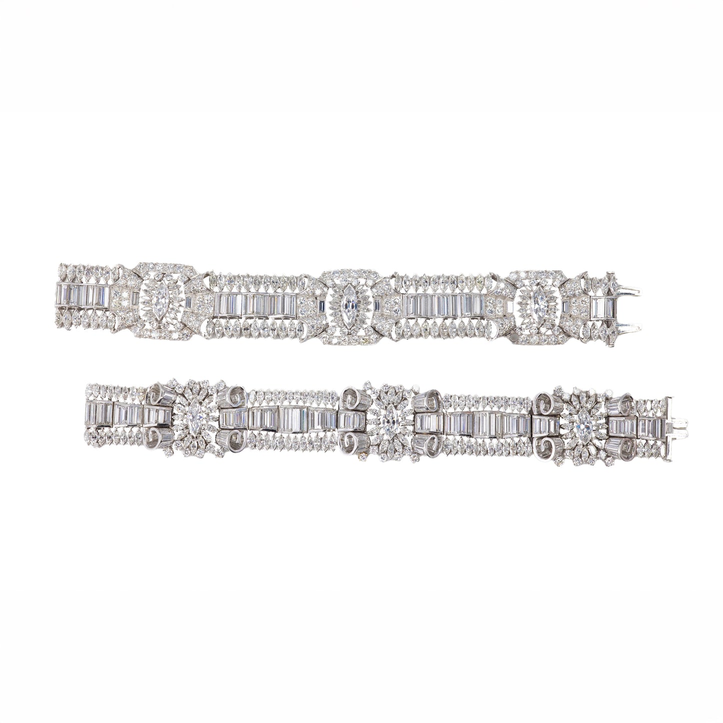 Pair of Platinum Art Deco Diamond bracelets
