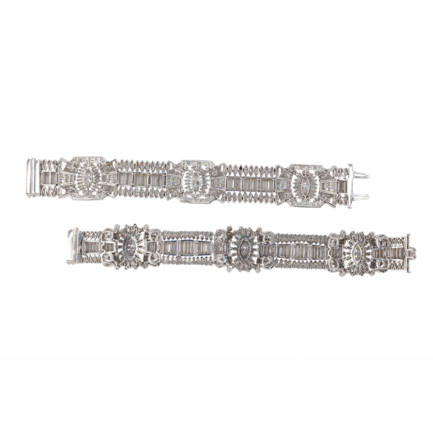 Pair of Platinum Art Deco Diamond bracelets
