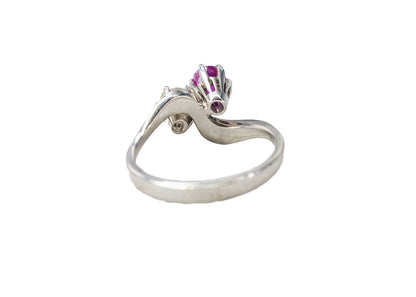 White Gold Round Ruby and Diamond Bypass Toi et Moi Ring