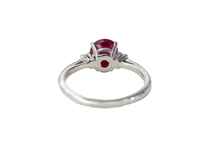 White Gold Oval Ruby Three-Stone Solitaire Ring