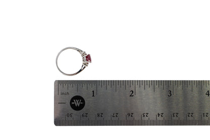 White Gold Oval Ruby Three-Stone Solitaire Ring
