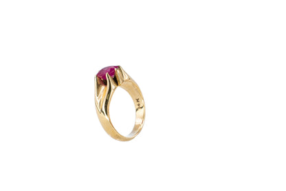 Yellow Gold Oval Ruby Solitaire Cocktail Ring