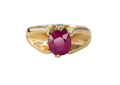 Yellow Gold Oval Ruby Solitaire Cocktail Ring