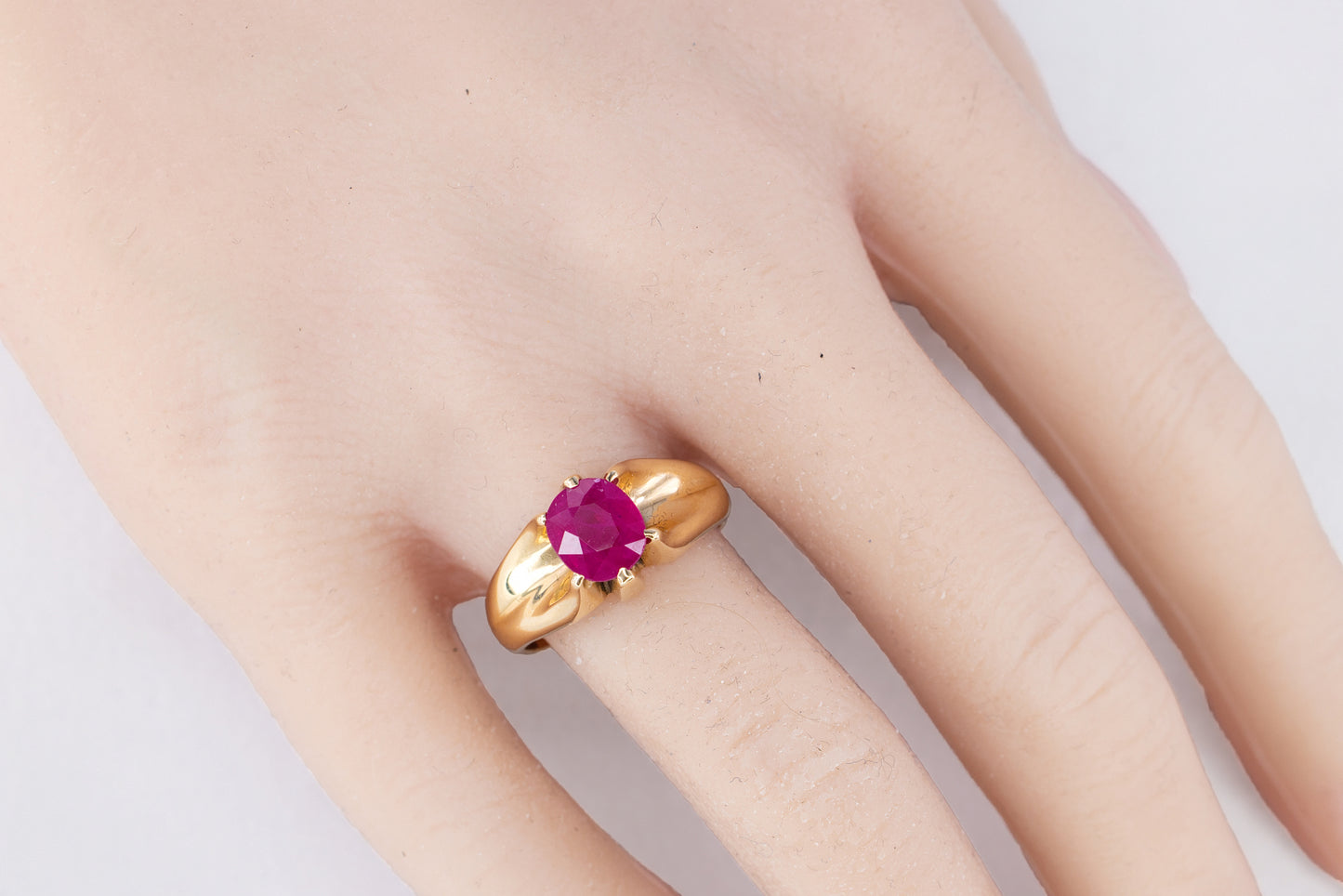Yellow Gold Oval Ruby Solitaire Cocktail Ring