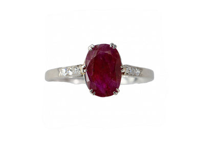 Platinum Oval Ruby Solitaire Ring with Diamond Accents