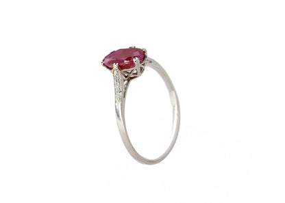 Platinum Oval Ruby Solitaire Ring with Diamond Accents