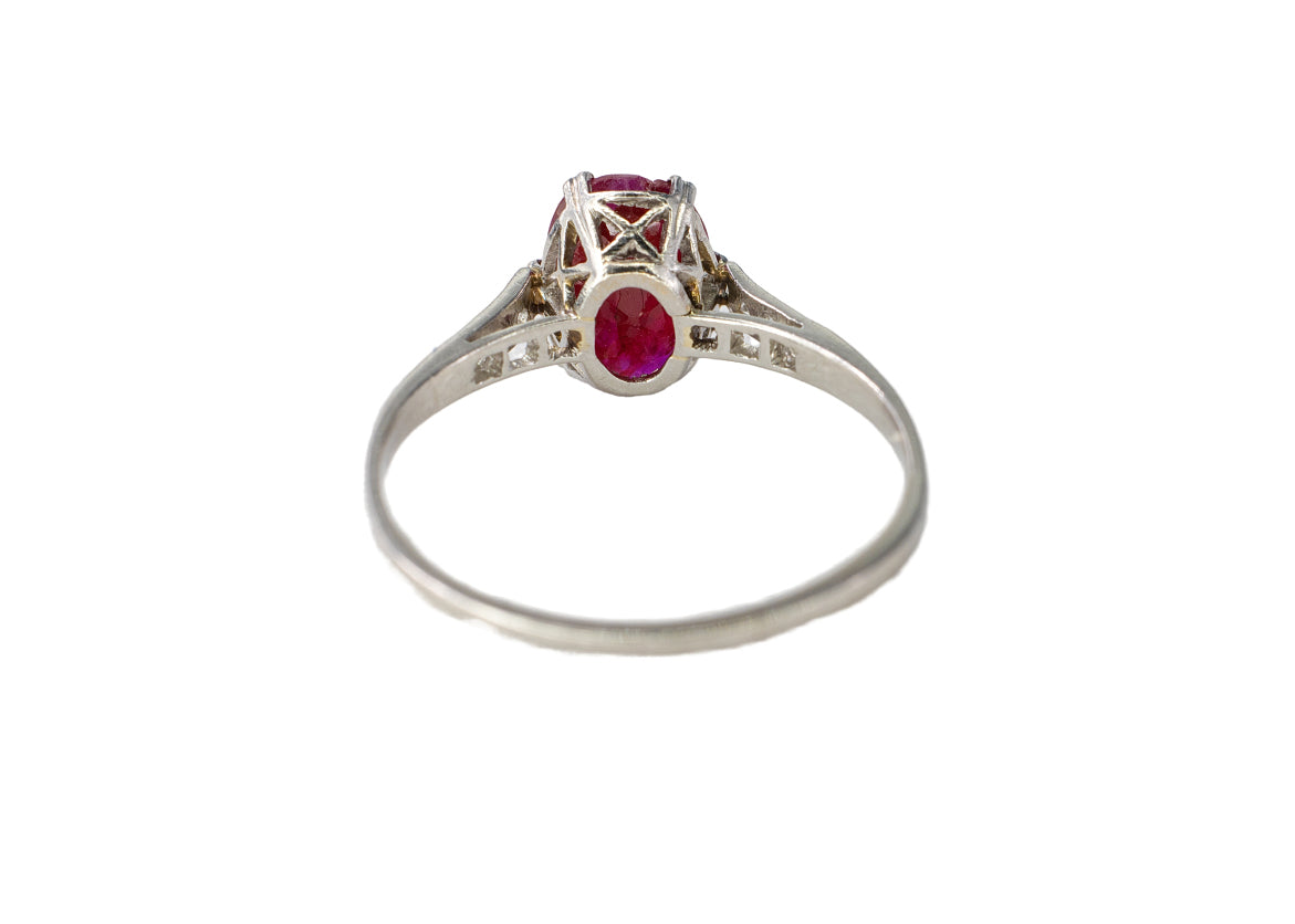 Platinum Oval Ruby Solitaire Ring with Diamond Accents