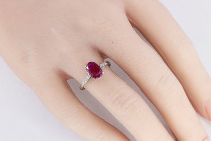 Platinum Oval Ruby Solitaire Ring with Diamond Accents