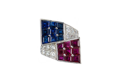 Oscar Heyman Bros Sapphire Ruby and Diamond Americana Ring