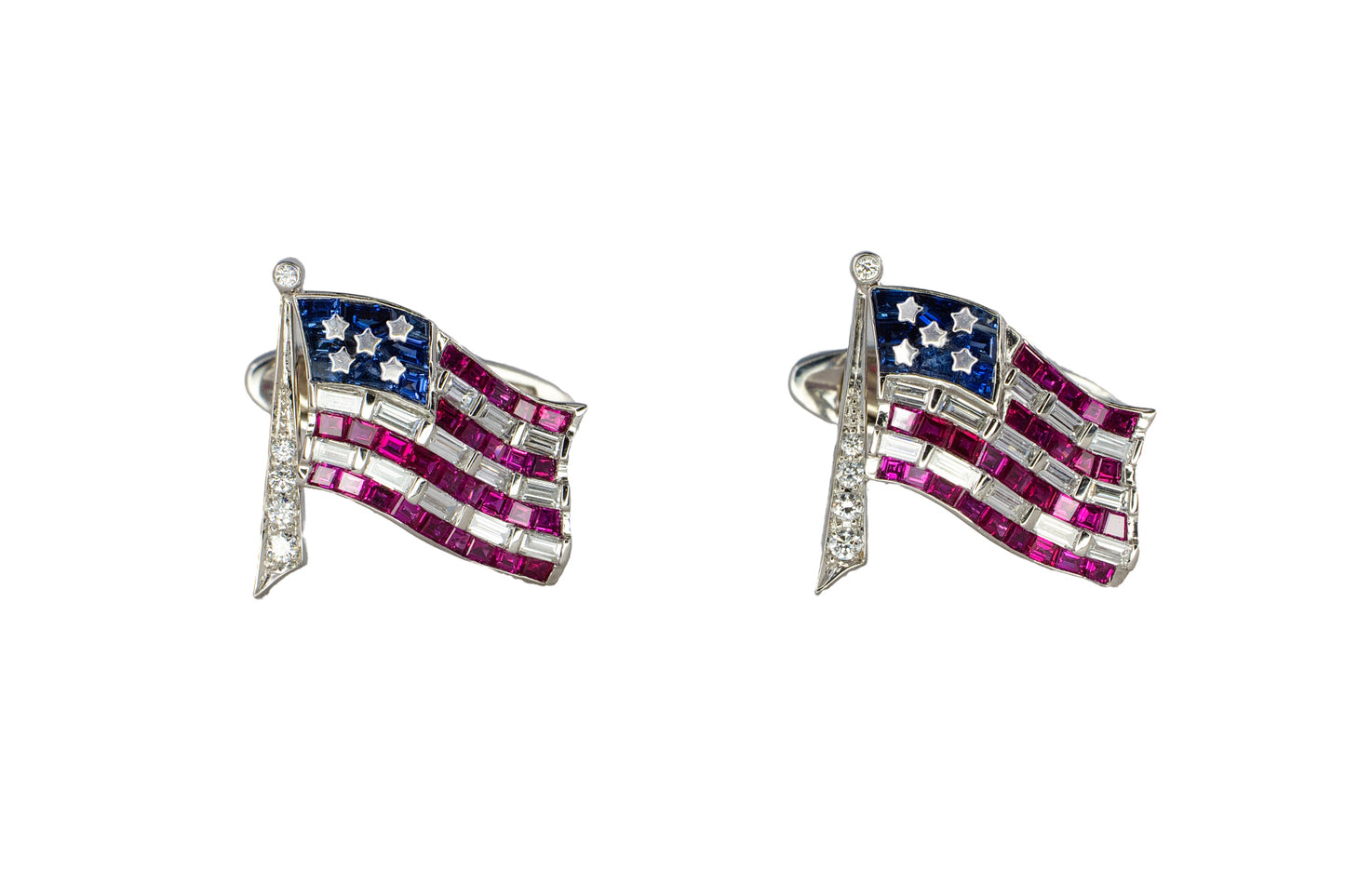Oscar Heyman & Brothers Platinum Sapphire, Ruby, and Diamond American Flag Cufflinks