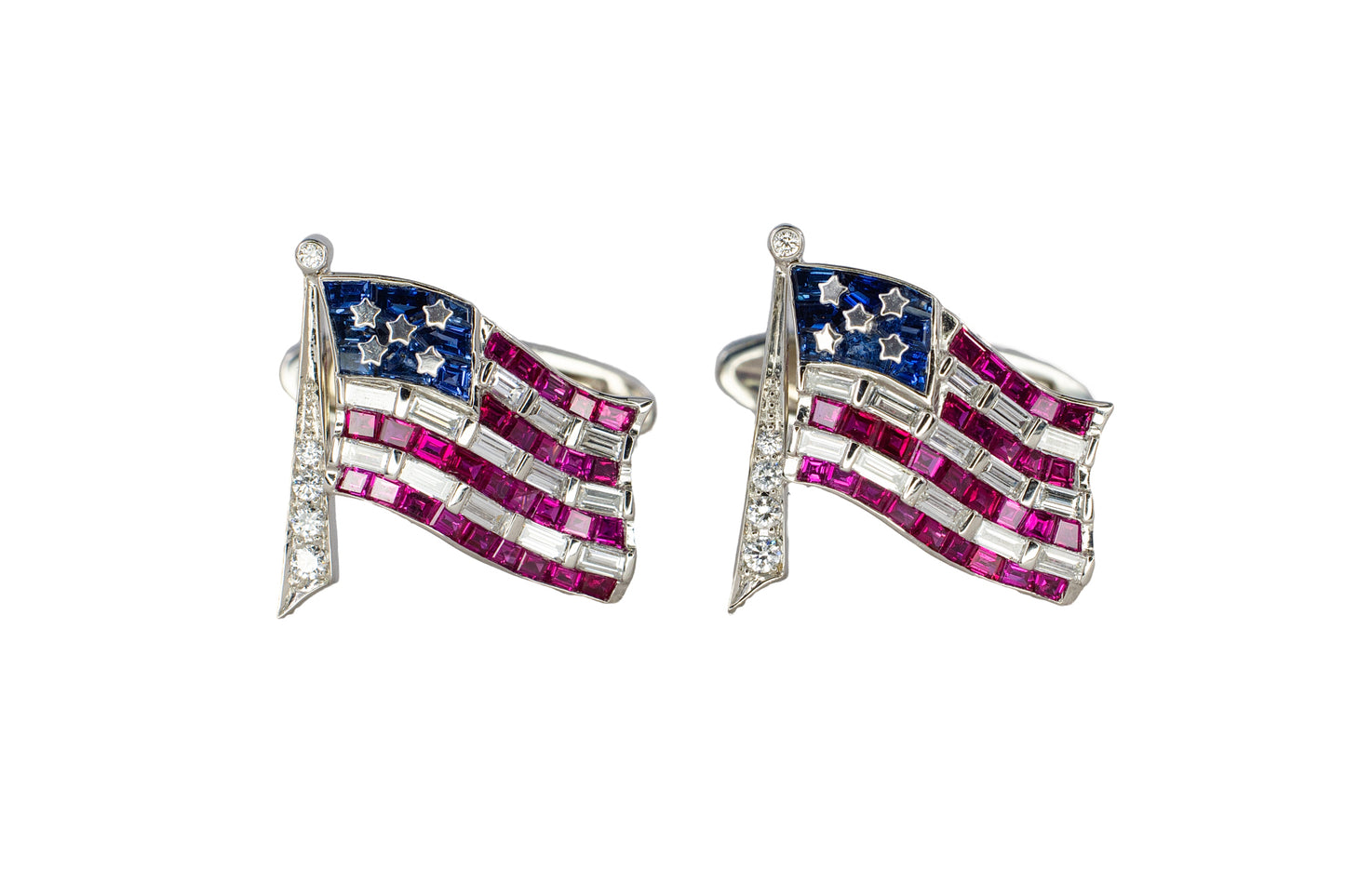 Oscar Heyman & Brothers Platinum Sapphire, Ruby, and Diamond American Flag Cufflinks