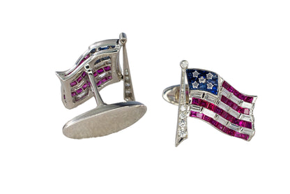 Oscar Heyman & Brothers Platinum Sapphire, Ruby, and Diamond American Flag Cufflinks