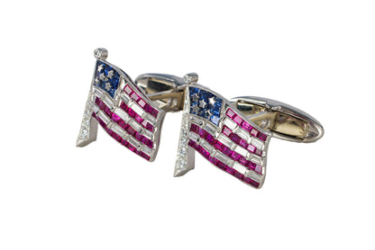 Oscar Heyman & Brothers Platinum Sapphire, Ruby, and Diamond American Flag Cufflinks