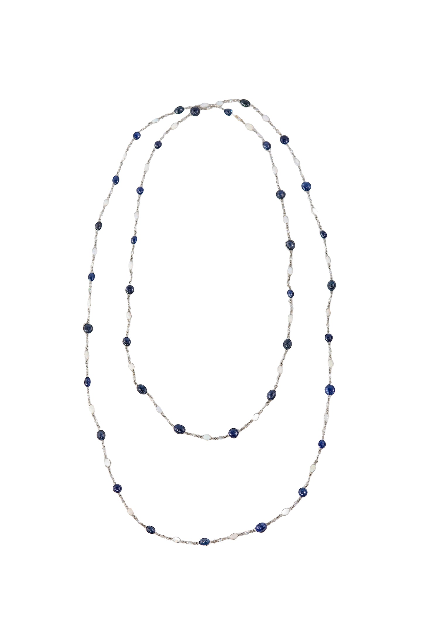 Sapphire, Opal, and Diamond Long Station Necklace