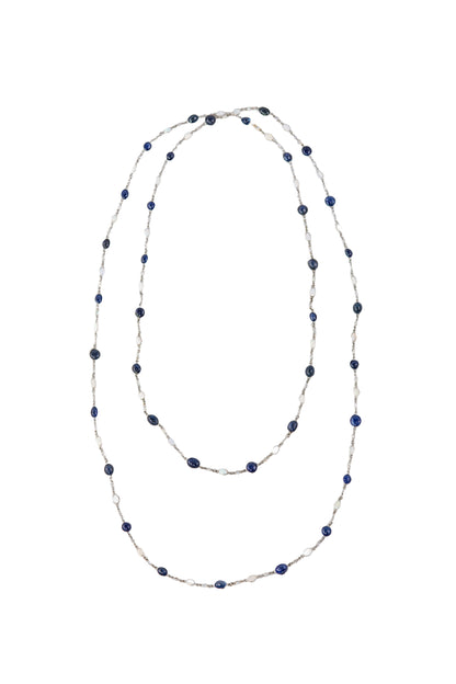 Sapphire, Opal, and Diamond Long Station Necklace