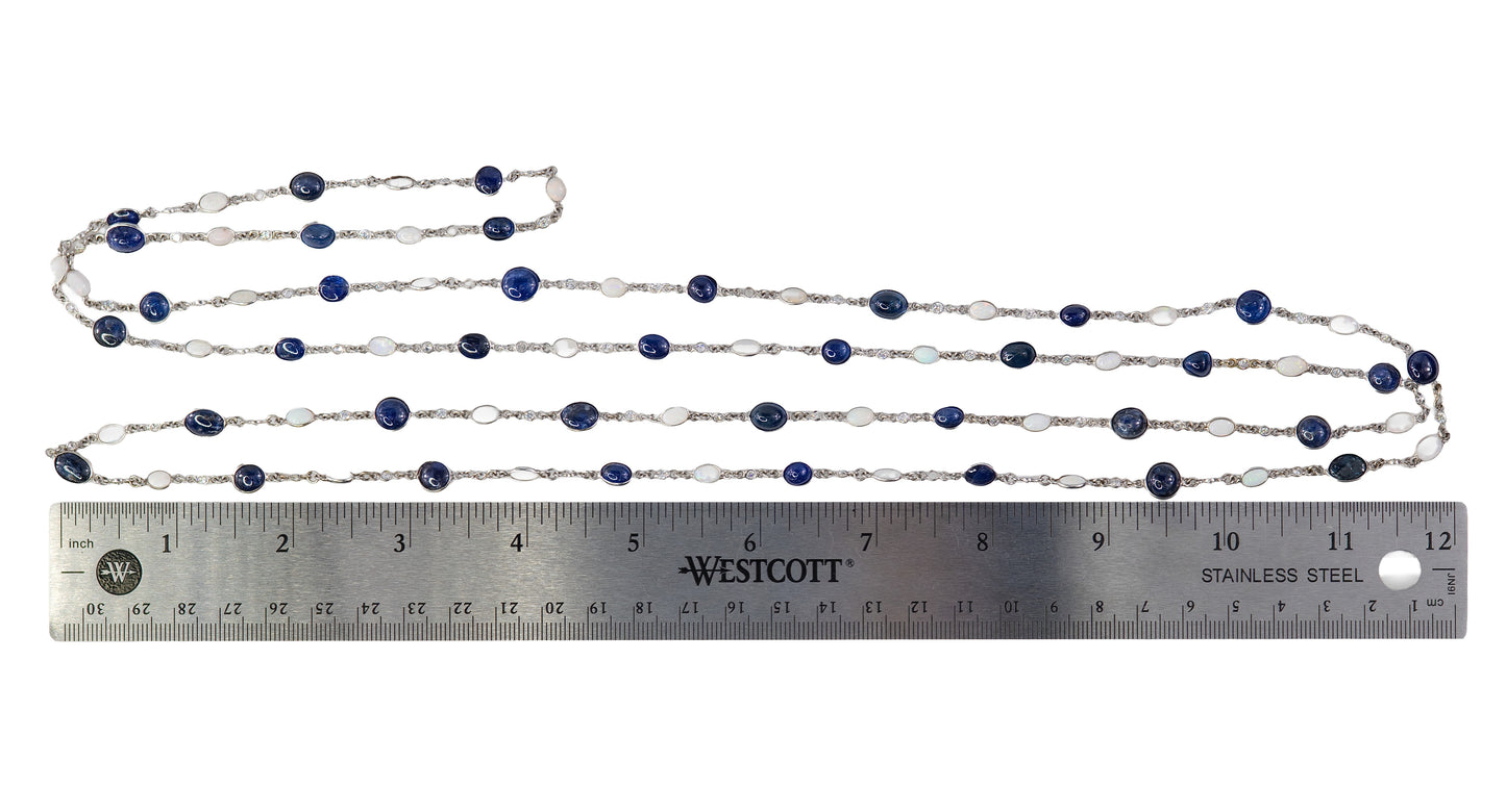 Sapphire, Opal, and Diamond Long Station Necklace